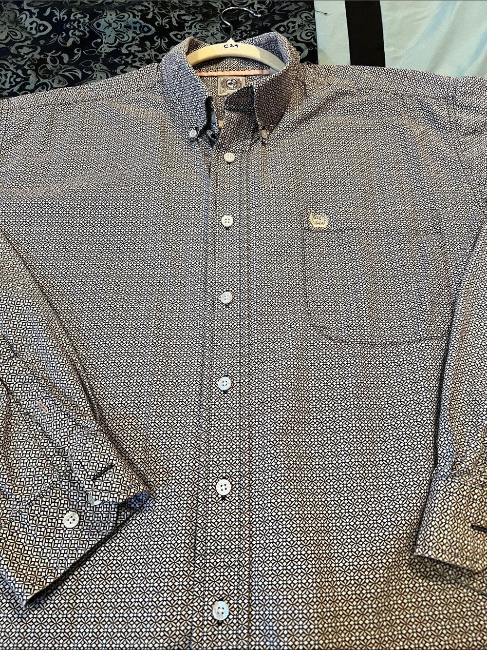 Cinch Men's Blue Micro-Pattern Button-Down Shirt - Picture 3 of 8